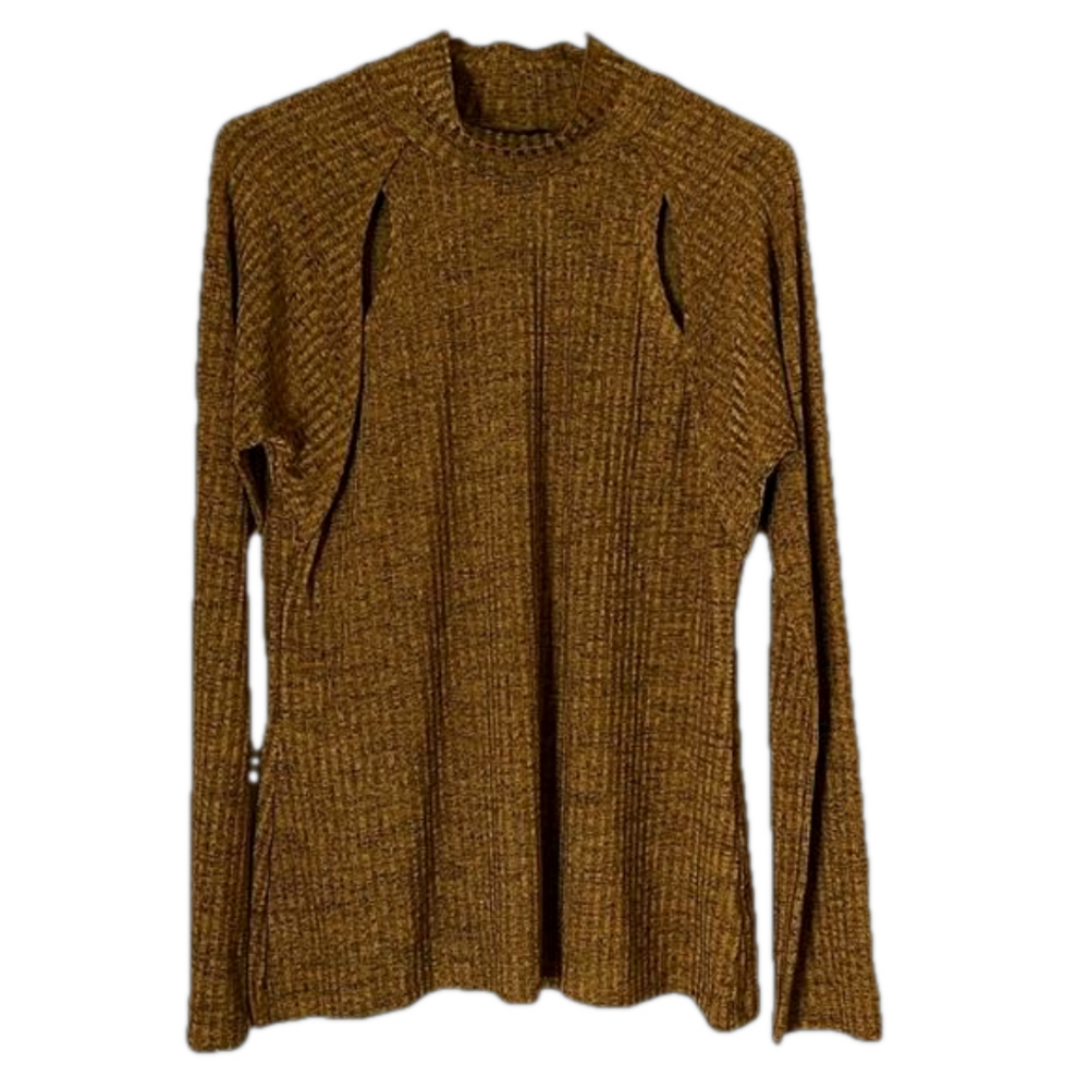 DKNY Art Basel Cut Out Pullover Knit Top Women’s L Gold Brown